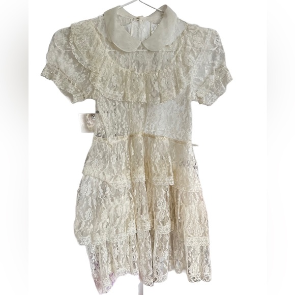 🗝️VINTAGE LACE DRESS 5T / 6 IVORY TIERED TURN OF THE CENTURY🗝️ - Picture 5 of 10